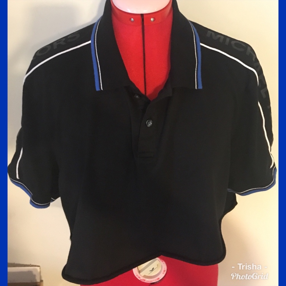 Michael Kors, black knit polo, logo crop top sz L